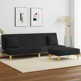 2-seater sofa bed with pillows and black fabric stool by , Sofas - Ref: Foro24-3216257, Price: 312,58 €, Discount: %