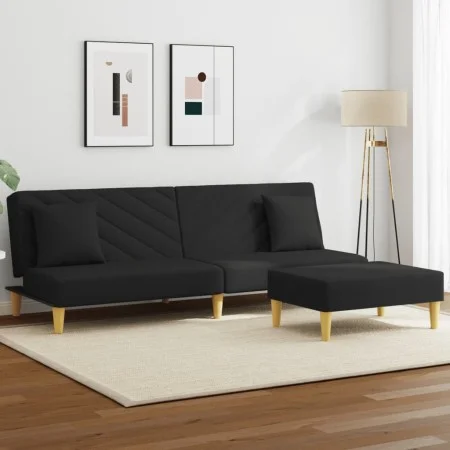 Sofá cama de 2 plazas con almohadas y taburete tela negro de , Sofás - Ref: Foro24-3216257, Precio: 312,57 €, Descuento: %