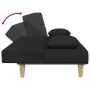 Sofá cama de 2 plazas con almohadas y taburete tela negro