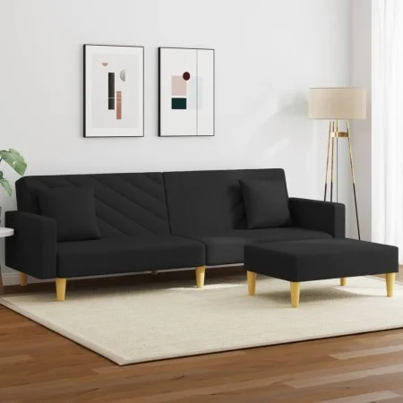 2-seater sofa bed with pillows and black fabric stool by , Sofas - Ref: Foro24-3216260, Price: 341,81 €, Discount: %