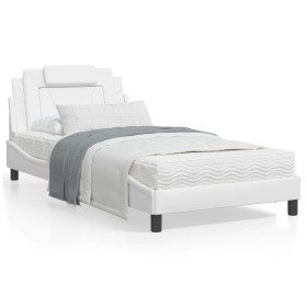 Cama con colchón cuero sintético blanco 100x200 cm