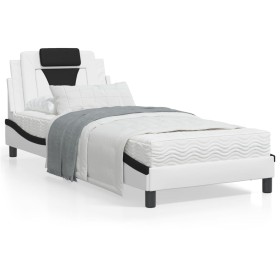 Cama con colchón cuero sintético blanco y negro 90x200 cm