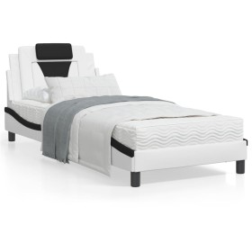 Cama con colchón cuero sintético blanco y negro 80x200 cm