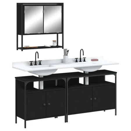 3-teiliges Badezimmermöbelset aus schwarzem Sperrholz von , Badezimmermöbel - Ref: Foro24-3214665, Preis: 165,72 €, Rabatt: %