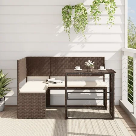 Sofá de jardín en forma de L con mesa y cojines ratán PE marrón de , Sofás de exterior - Ref: Foro24-362346, Precio: 226,62 €...