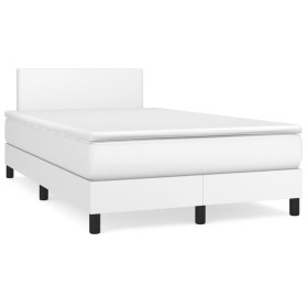 Cama box spring colchón y LED cuero sintético blanco 120x190 cm