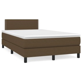 Cama box spring con colchón y LED tela marrón oscuro 120x190 cm