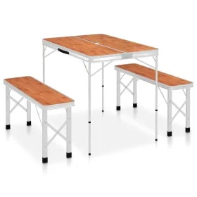 Folding camping table with 2 brown aluminum benches by vidaXL, camping furniture - Ref: Foro24-48182, Price: 100,37 €, Discou...