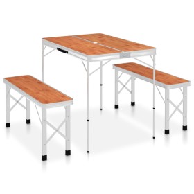 Klappbarer Campingtisch mit 2 braunen Aluminiumbänken von vidaXL, Campingmöbel - Ref: Foro24-48182, Preis: 96,32 €, Rabatt: %