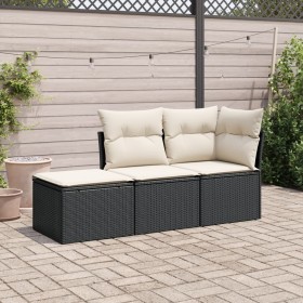 Garden sofa set with cushions 3 pieces black synthetic rattan by , Garden sets - Ref: Foro24-3249305, Price: 178,83 €, Discou...