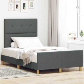 Estructura de cama con cabecera Gris oscuro 120 x 190 cm tela Estructura de cama con cabecera Gris oscuro 120 x 190 cm tela
