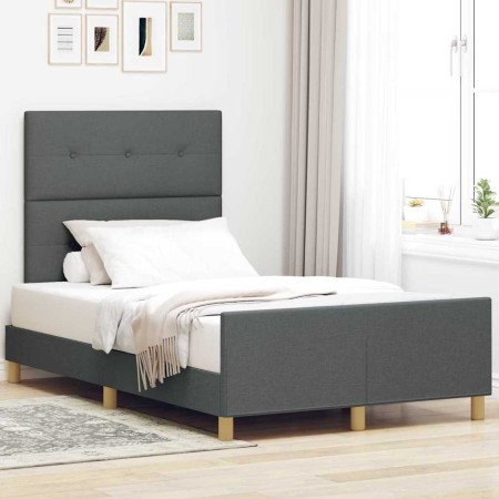 Estructura de cama con cabecera Gris oscuro 120 x 190 cm tela