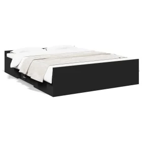 Black engineered wood bed frame with drawers 150x200 cm by , Beds and slatted bases - Ref: Foro24-3280287, Price: 151,04 €, D...