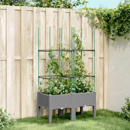 Planter with trellis PP light gray 80x40x142.5 cm by , Pots and planters - Ref: Foro24-367952, Price: 41,20 €, Discount: %