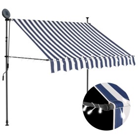 Retractable manual awning with blue and white LED lights, 150 cm. by vidaXL, Awnings - Ref: Foro24-145842, Price: 62,57 €, Di...