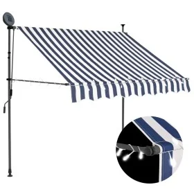 Retractable manual awning with blue and white LED lights, 150 cm. by vidaXL, Awnings - Ref: Foro24-145842, Price: 70,30 €, Di...