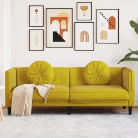 Yellow velvet 3-seater sofa with cushions by , Sofas - Ref: Foro24-372648, Price: 248,13 €, Discount: %