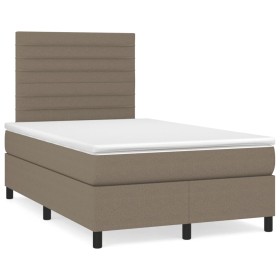 Cama box spring con colchón y LED tela gris taupe 120x190 cm