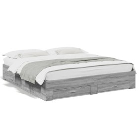Sonoma graues Holzwerkstoffbett mit Schubladen 200x200 cm von , Betten und Lattenroste - Ref: Foro24-3280361, Preis: 207,09 €...
