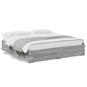 Sonoma gray engineered wood bed with drawers 200x200 cm by , Beds and slatted bases - Ref: Foro24-3280361, Price: 215,85 €, D...