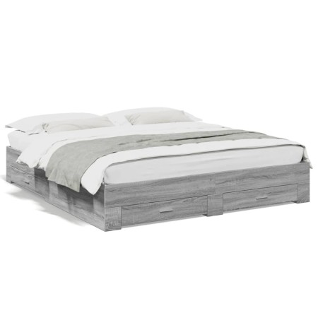 Cama con cajones madera ingeniería gris Sonoma 200x200 cm de , Camas y somieres - Ref: Foro24-3280361, Precio: 207,09 €, Desc...