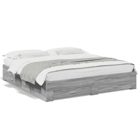 Sonoma gray engineered wood bed with drawers 200x200 cm by , Beds and slatted bases - Ref: Foro24-3280361, Price: 215,85 €, D...