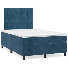 Cama box spring colchón y LED terciopelo azul oscuro 120x190 cm