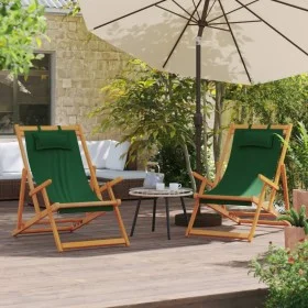 Folding beach chairs 2 units green fabric by , Garden chairs - Ref: Foro24-3214485, Price: 142,26 €, Discount: %