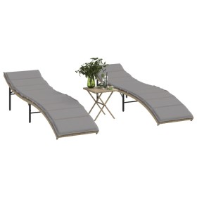 Sun loungers with table 2 units beige synthetic rattan by , Loungers - Ref: Foro24-368255, Price: 158,04 €, Discount: %
