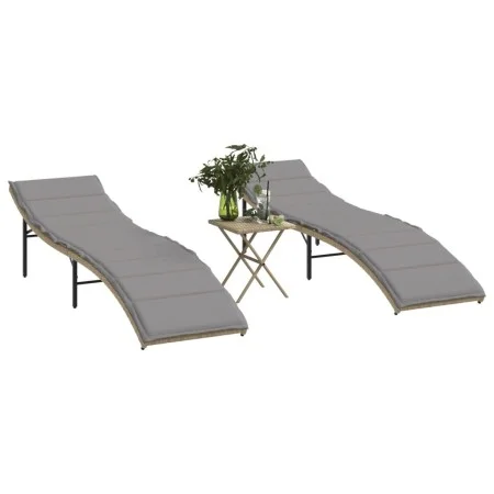 Sun loungers with table 2 units beige synthetic rattan by , Loungers - Ref: Foro24-368255, Price: 247,07 €, Discount: %