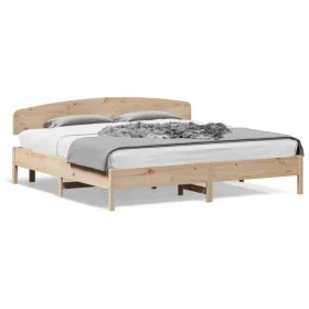 Bed frame with solid pine wood headboard 180x200 cm by , Beds and slatted bases - Ref: Foro24-3207197, Price: 172,32 €, Disco...