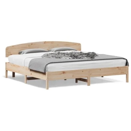 Bed frame with solid pine wood headboard 180x200 cm by , Beds and slatted bases - Ref: Foro24-3207197, Price: 172,32 €, Disco...