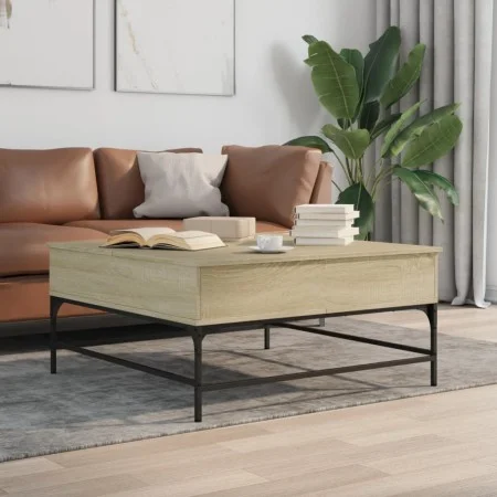 Mesa de centro madera ingeniería metal roble Sonoma 95x95x45 cm de , Mesas de centro - Ref: Foro24-3217065, Precio: 110,34 €,...