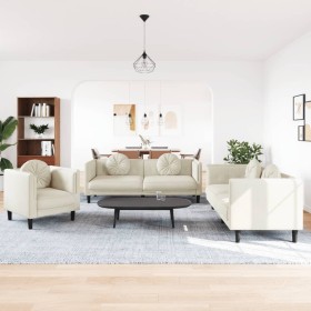 Cream velvet 3-piece sofa set with cushions by , Sofas - Ref: Foro24-3209254, Price: 725,85 €, Discount: %