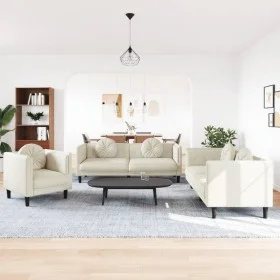 Cream velvet 3-piece sofa set with cushions by , Sofas - Ref: Foro24-3209254, Price: 770,84 €, Discount: %