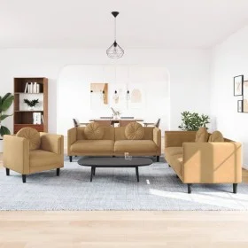 Brown velvet 3-piece sofa set with cushions by , Sofas - Ref: Foro24-3209256, Price: 753,31 €, Discount: %