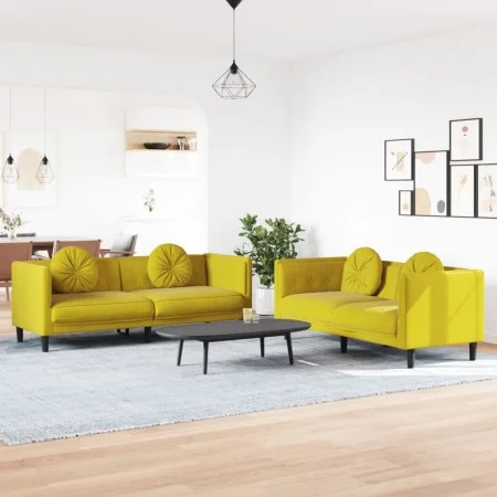 Yellow velvet 2-piece sofa set with cushions by , Sofas - Ref: Foro24-3209263, Price: 493,45 €, Discount: %