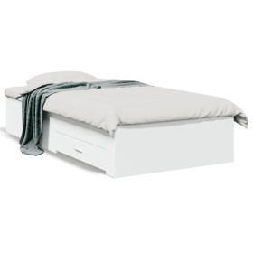White engineered wood bed with drawers 100x200 cm by , Beds and slatted bases - Ref: Foro24-3280419, Price: 117,59 €, Discoun...