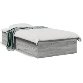 Sonoma gray engineered wood bed with drawers 90x190 cm by , Beds and slatted bases - Ref: Foro24-3280438, Price: 112,29 €, Di...
