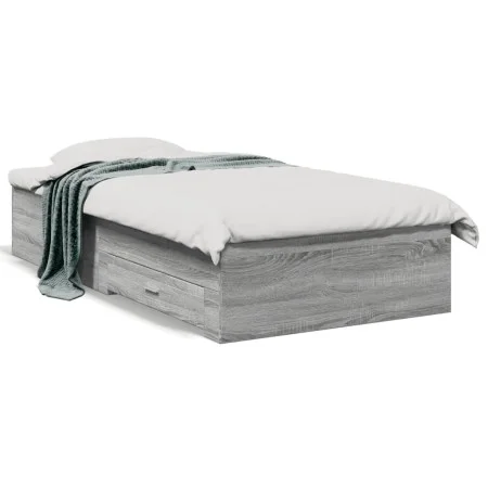 Sonoma gray engineered wood bed with drawers 90x190 cm by , Beds and slatted bases - Ref: Foro24-3280438, Price: 111,71 €, Di...