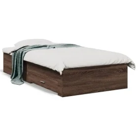 Oak brown engineered wood bed with drawers 100x200 cm by , Beds and slatted bases - Ref: Foro24-3280425, Price: 114,99 €, Dis...