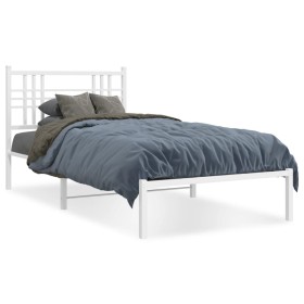 Estructura de cama de metal con cabecero blanco 107x203 cm de , Camas y somieres - Ref: Foro24-376369, Precio: 78,73 €, Descu...