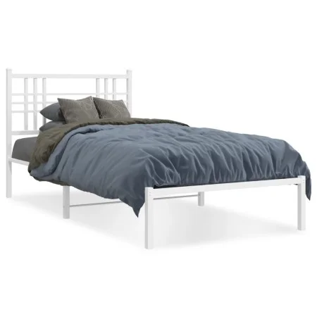 Metal bed frame with white headboard 107x203 cm by , Beds and slatted bases - Ref: Foro24-376369, Price: 77,44 €, Discount: %