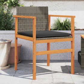 Sillas de jardín y cojines 2 uds ratán PE gris y madera maciza de , Sillas de jardín - Ref: Foro24-368712, Precio: 144,06 €, ...