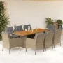 Set comedor de jardín 9 pzas con cojines ratán sintético beige de , Conjuntos de jardín - Ref: Foro24-3211903, Precio: 1,00 €...