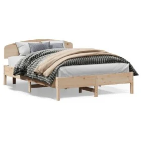 Bed frame with solid pine wood headboard 120x200 cm by , Beds and slatted bases - Ref: Foro24-3207213, Price: 150,17 €, Disco...