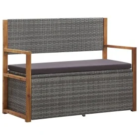 Gray acacia wood synthetic rattan storage bench 115 cm by vidaXL, garden benches - Ref: Foro24-46011, Price: 168,15 €, Discou...