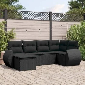 6-teiliges Gartensofa-Set und schwarze synthetische Rattankissen von , Gartensets - Ref: Foro24-3253992, Preis: 397,90 €, Rab...