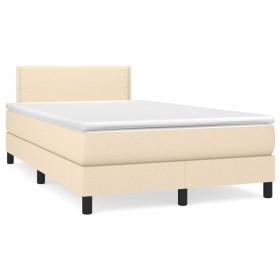 Cama box spring con colchón y luces LED tela crema 120x190 cm