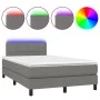 Box spring bed with mattress and LED dark brown fabric 120x190 cm by , Beds and slatted bases - Ref: Foro24-3270040, Price: 4...
